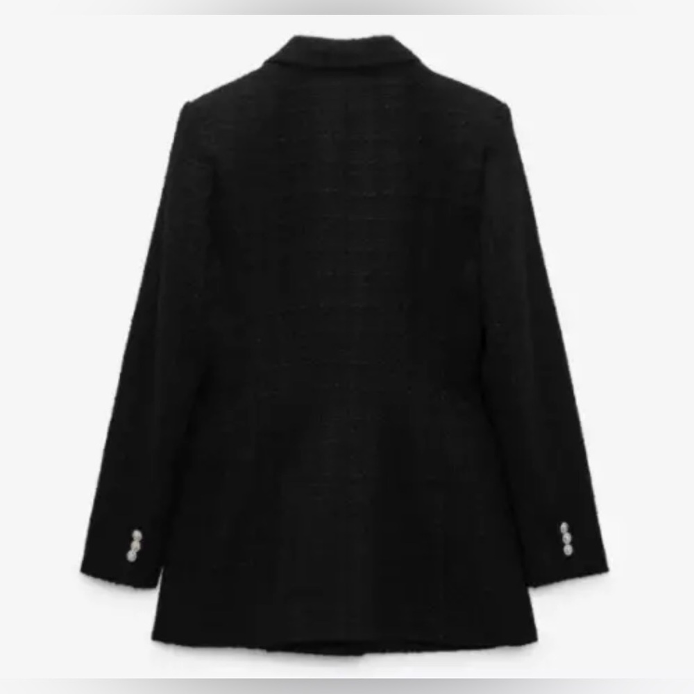 Zara Tweed Blazer Dress Jacket Suit Textured Black Gold Buttons Tailored M $119 - Picture 10 of 13